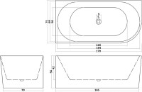 Акриловая ванна Ceruttispa Ami 10090 L 170x75 см, угловая, левая, пристенная, белая, асимметричная, с каркасом, со сливом-переливом, с донным клапаном
