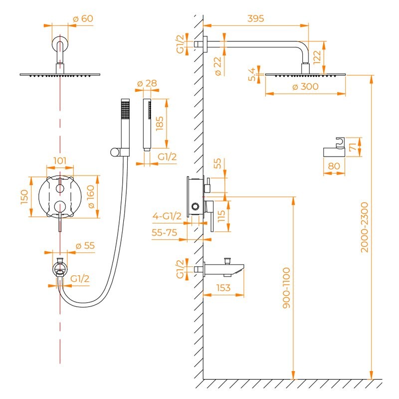 Душевой комплект RGW Shower Panels SP-52-1-B черный