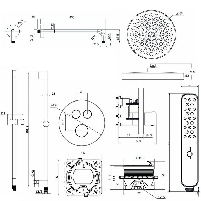Душевая система скрытого монтажа для душа, лейка, верхний душ, хром AQUAme AQM8401CR
