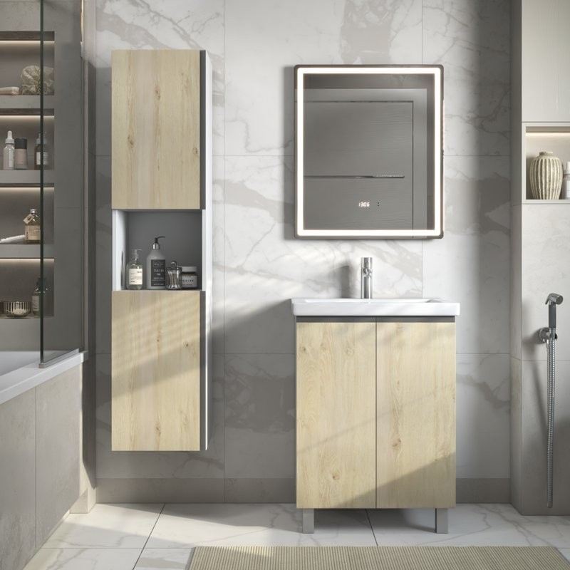 Тумба с раковиной Vigo Yuma 60 напольная, 2 дверцы, дуб давос