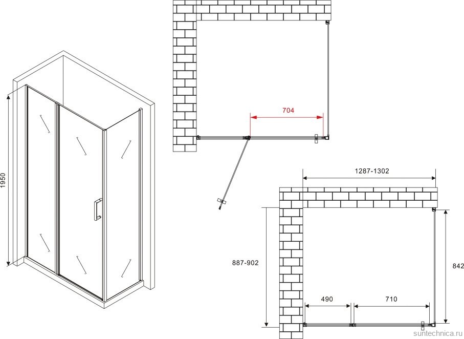 Душевой уголок Abber Sonnenstrand AG04130S-S90 90x130, профиль хром, стекло прозрачное