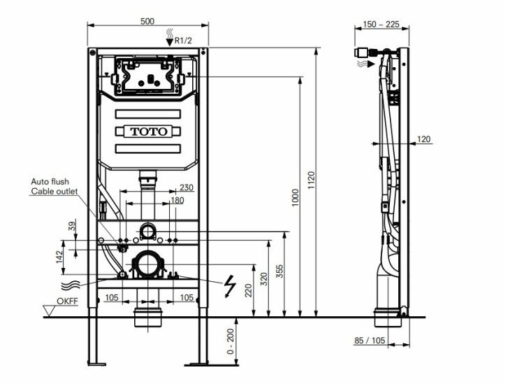 Комплект Инсталляция Toto Washlet WH182EAT + Кнопка MB175MSS цвет сталь