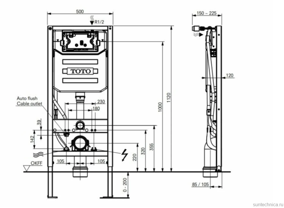 Комплект Инсталляция Toto Washlet WH182EAT + Кнопка MB175MSS цвет сталь
