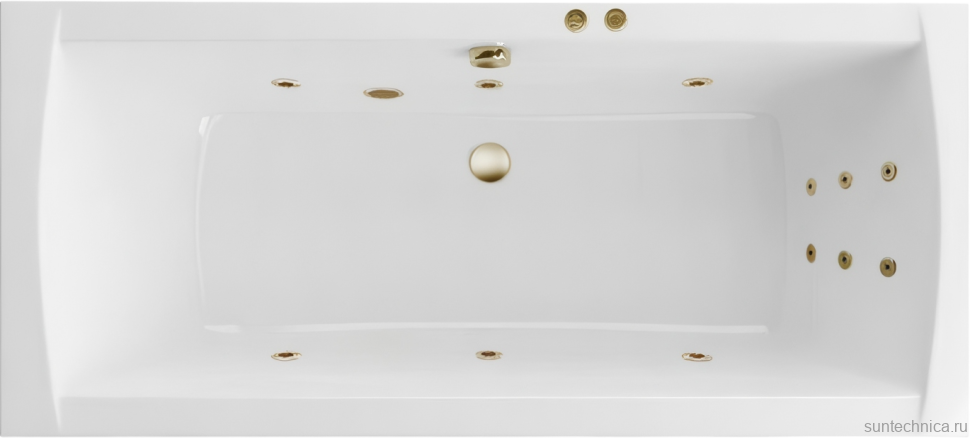 Акриловая ванна Excellent Aquaria Lux Line 180x80 см, встраиваемая, с гидромассажем, белая, с каркасом, со сливом-переливом, фурнитура бронза