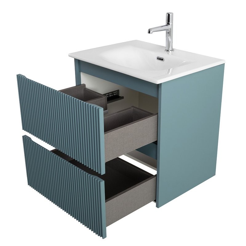 Мебель для ванной комнаты BelBagno Uno 70 подвесная, 2 ящика, матовая голубая