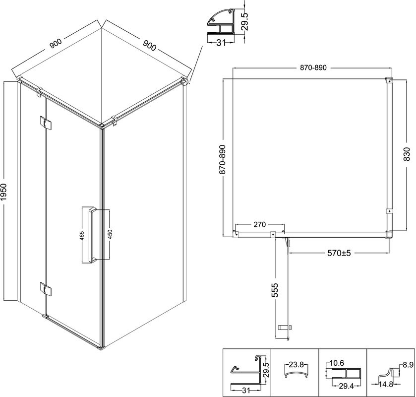 Душевой уголок Niagara Nova NG-2831-34BLACK 90x90, профиль черный матовый, стекло тонированное