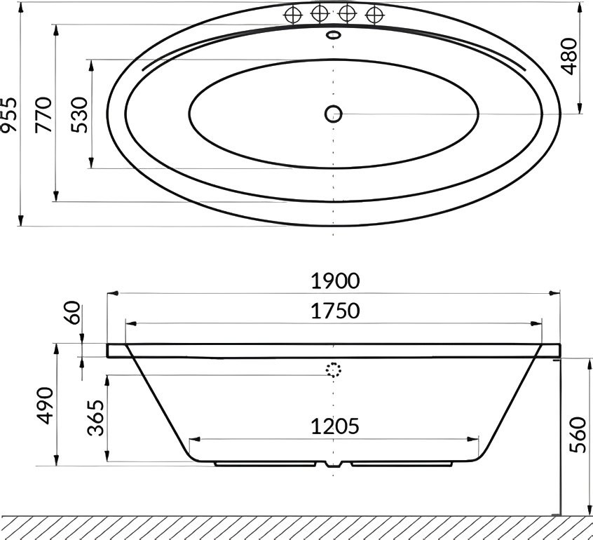 Акриловая ванна Excellent Lumina Line 190x95 см, встраиваемая, с гидромассажем, белая, овальная, с каркасом, со сливом-переливом, фурнитура бронза