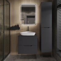 Тумба с раковиной Orange Line 60 подвесная, 2 ящика, матовый графит с раковиной B07-500W