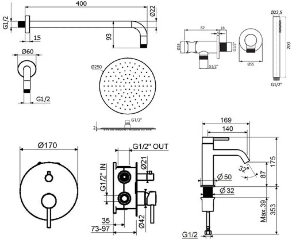 Комплект для ванной Plumberia Selection Ixo KITXO18RS53 С ВНУТРЕННЕЙ ЧАСТЬЮ, медь брашированная