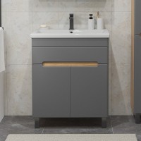 Тумба под раковину без столешницы SanStar Модена 70 напольная, графит софт, дуб вотан