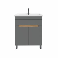 Тумба под раковину без столешницы SanStar Модена 70 напольная, графит софт, дуб вотан