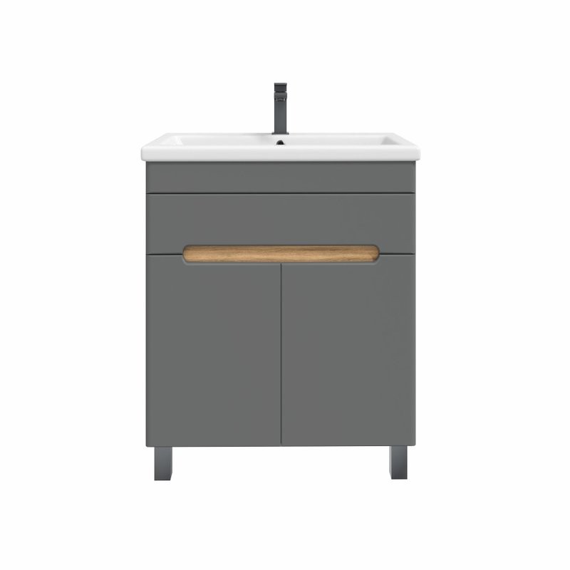 Тумба под раковину без столешницы SanStar Модена 70 напольная, графит софт, дуб вотан