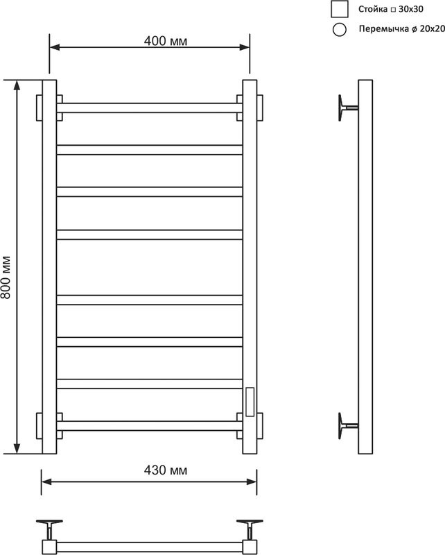 Полотенцесушитель электрический Ника Step 3 80/40, матовый черный RAL9005