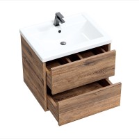 Тумба с раковиной SanStar Siva 50 подвесная, дуб веллингтон табак, раковина Фостер 50
