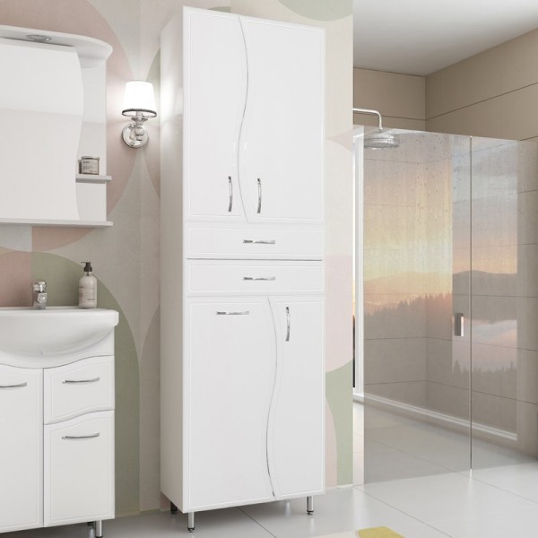 Шкаф пенал для ванной Style Line Эко Волна 70 с бельевой корзиной