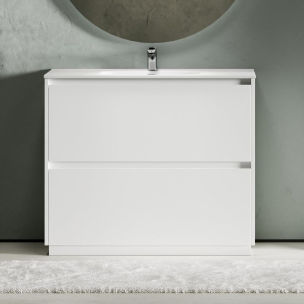 Тумба с раковиной Sancos Libra Floor 100 белый глянец, белая раковина CN7003