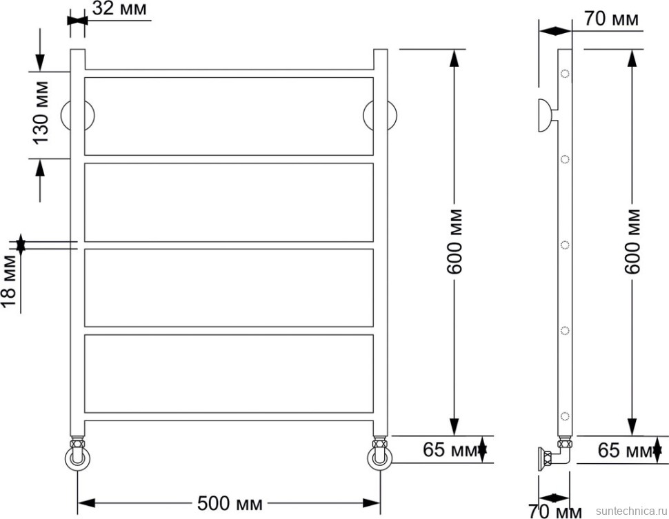 Полотенцесушитель водяной Secado Триада 1 65x55 см, бронза, лесенка, латунь