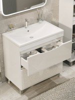 Тумба с раковиной Grossman Виста 80 напольная, 2 ящика, белый глянец