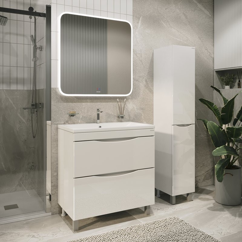 Тумба с раковиной Grossman Виста 80 напольная, 2 ящика, белый глянец