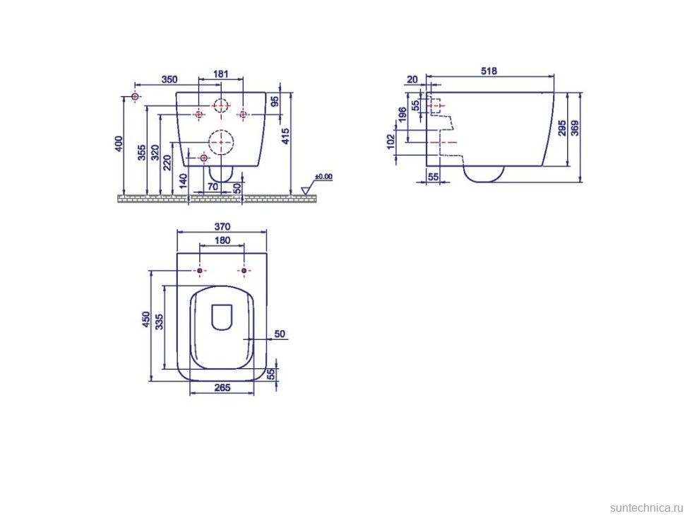 Унитаз подвесной Boheme Zen 967-SET безободковый, с микролифтом, anthracite