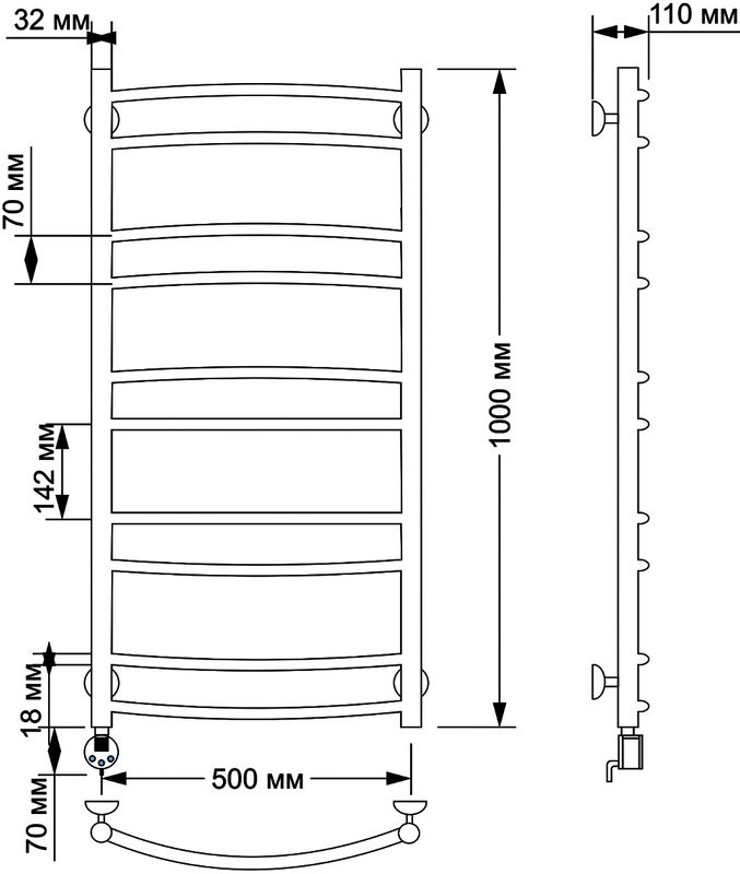 Полотенцесушитель электрический Secado Милан 2 105x55 см, подключение слева, бронза, лесенка, латунь