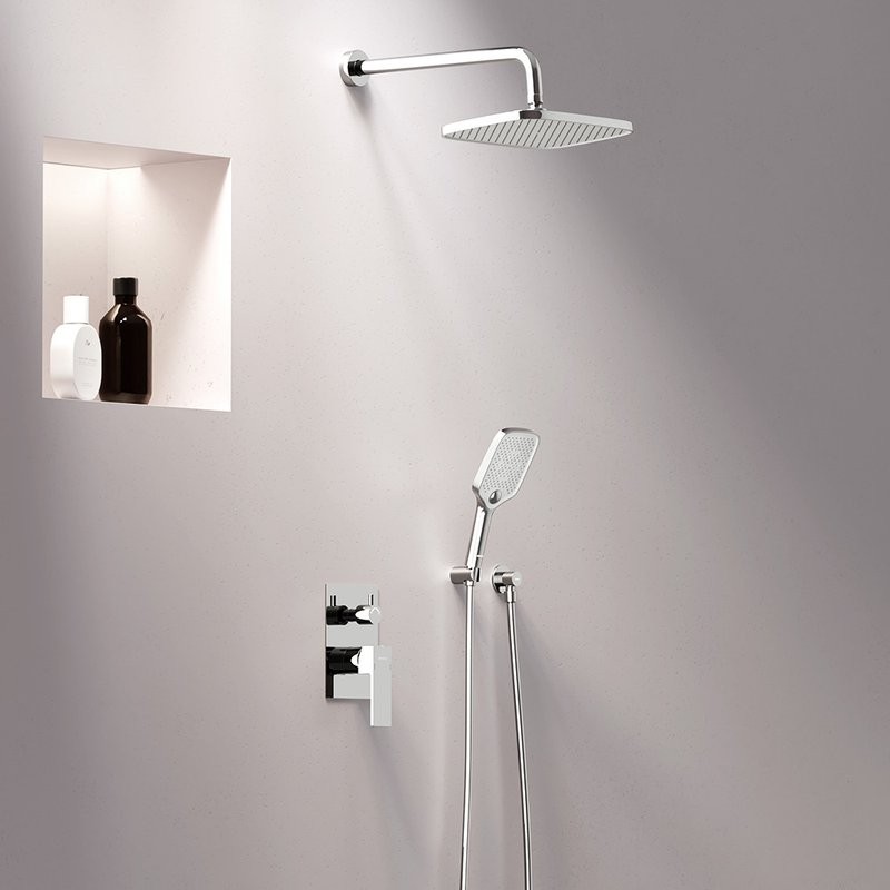 Душевая система с тропическим душем Damixa Gala 953520000 хром, скрытого монтажа, смеситель для 2 потребителей, верхний душ, встраиваемый душевой комплект, гарантия 10 лет, Дания