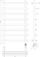 Полотенцесушитель электрический Secado Понтида 7 СП, R 100x60 см, подключение справа, глянцевый хром, лесенка, с полкой