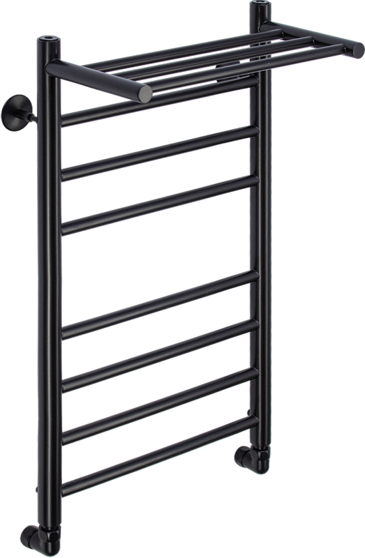 Полотенцесушитель водяной Comfysan Luce W-8 80х40 80x45 см, черный матовый, лесенка, с полкой