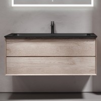 Тумба с раковиной Sancos Marmi 2.0 120 черная раковина, дуб галифакс натуральный