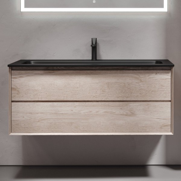 Тумба с раковиной Sancos Marmi 2.0 120 черная раковина, дуб галифакс натуральный