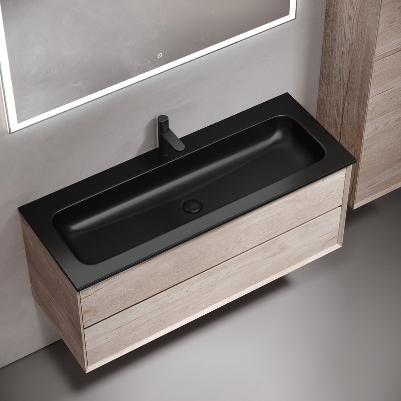 Тумба с раковиной Sancos Marmi 2.0 120 черная раковина, дуб галифакс натуральный