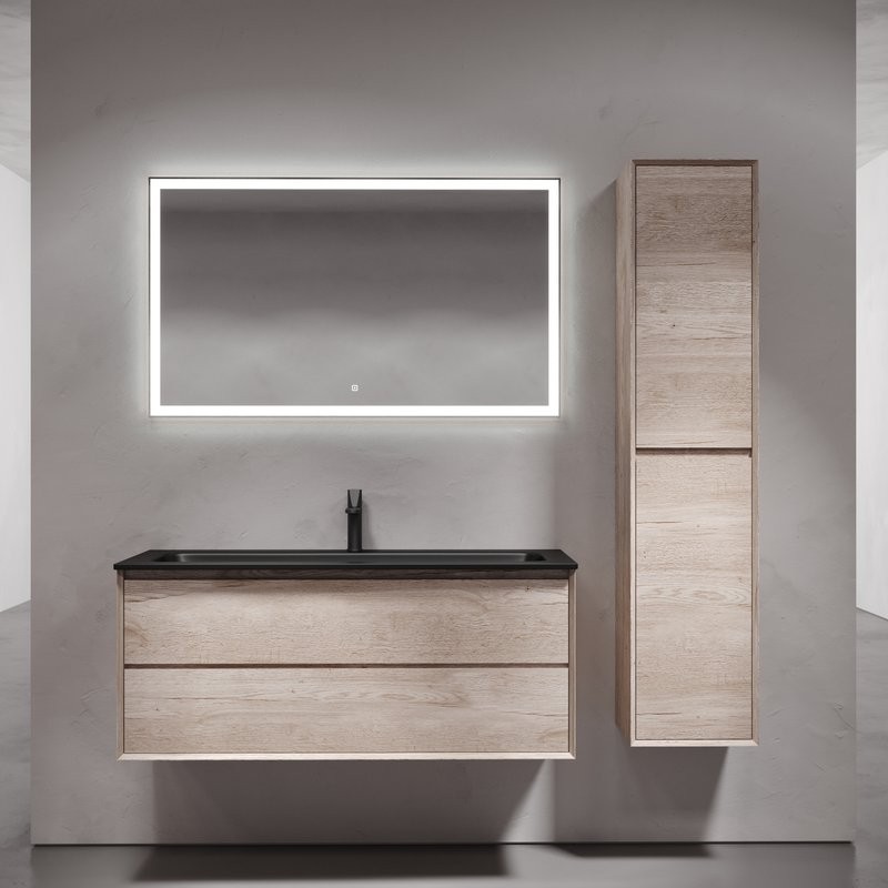 Тумба с раковиной Sancos Marmi 2.0 120 черная раковина, дуб галифакс натуральный