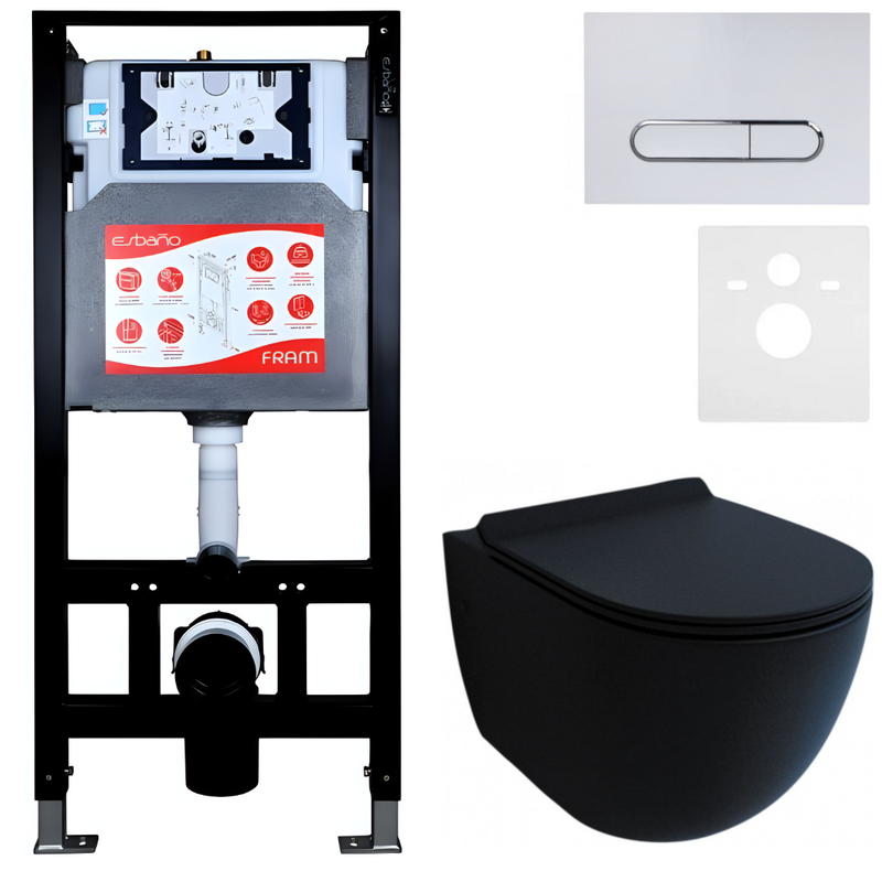 Комплект Унитаз подвесной Esbano Garcia ESUPGARCBM матовый черный + Инсталляция Fram + Кнопка ESINOVL17GW
