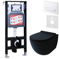 Комплект Унитаз подвесной Esbano Garcia ESUPGARCBM матовый черный + Инсталляция Fram + Кнопка ESINOVL17GW