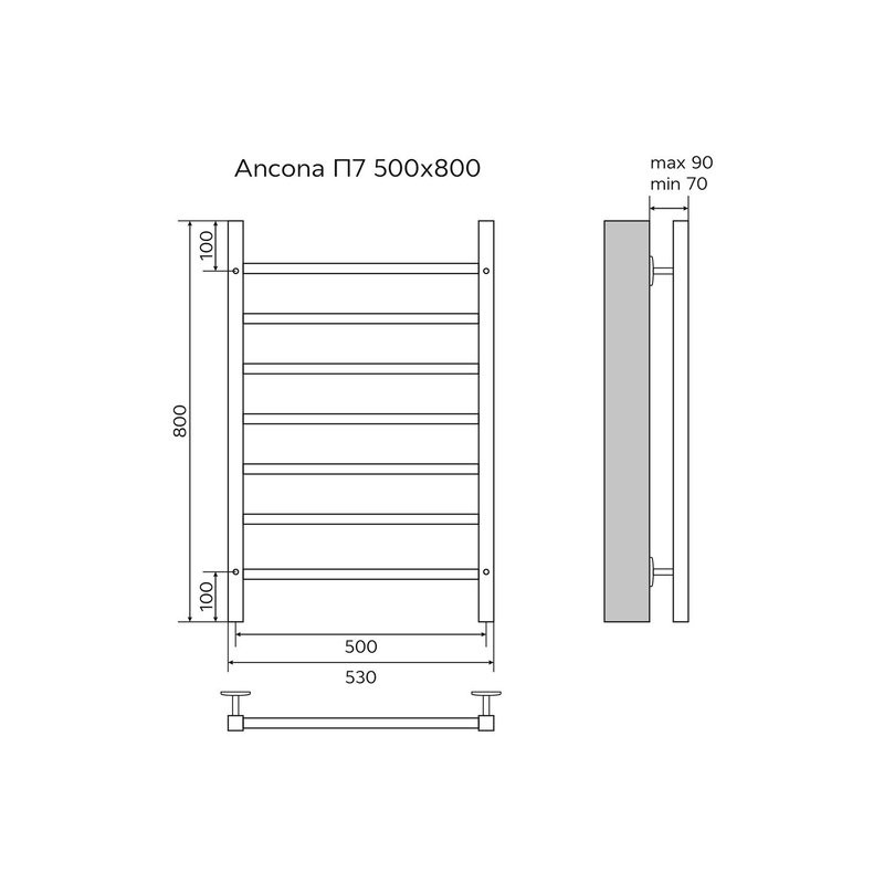 Полотенцесушитель Azario ANCONA 500/800 водяной 7 кв. пер. (1"-1/2" Полированный)