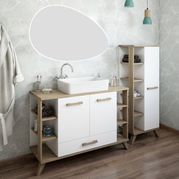 Мебель для ванной комнаты Sanflor Ингрид 120 белый матовый, швейцарский вяз, зеркало STWORKI Скаген