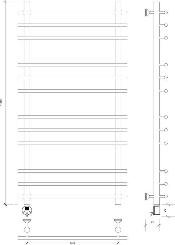 Полотенцесушитель электрический Secado Турин Плюс 105x55 см, подключение слева, глянцевый хром, лесенка