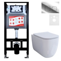 Комплект 3 в 1 Унитаз подвесной Esbano ESUPGARAW + Инсталляция Fram + Кнопка ESINLPS10SC цвет глянцевый хром