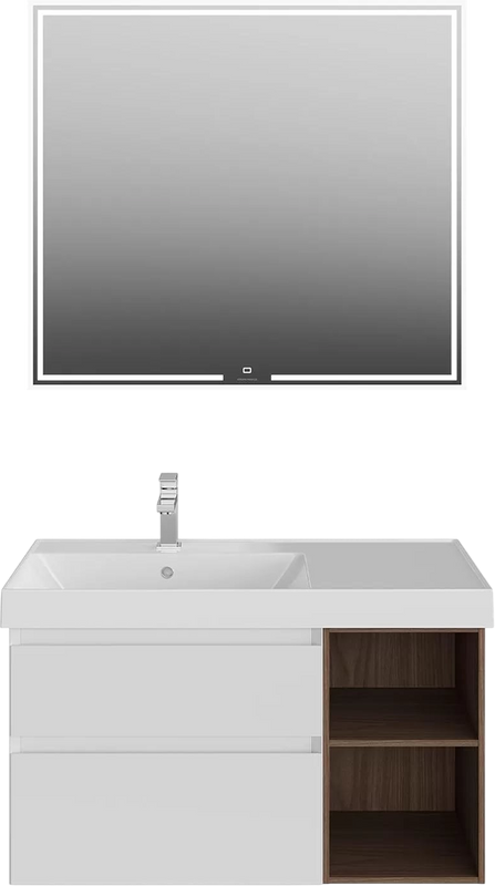 Мебель для ванной комнаты KERAMA MARAZZI Cubo 90, левая подвесная, белая матовая, структурированный орех