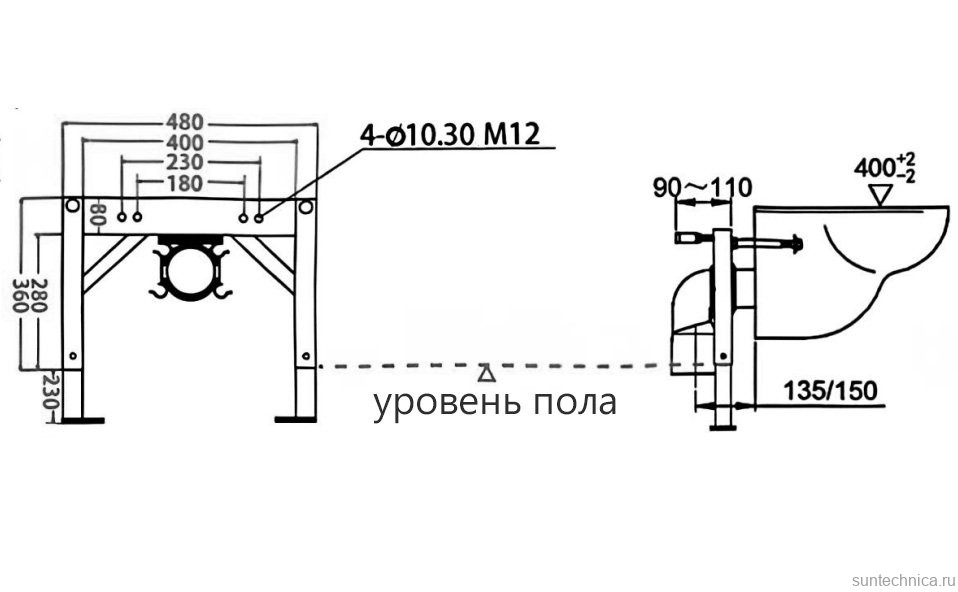 Комплект 2 в 1 Abber Rechteck AC1216S-AC0101P2 Унитаз-биде электронный, подвесной + Монтажная рама
