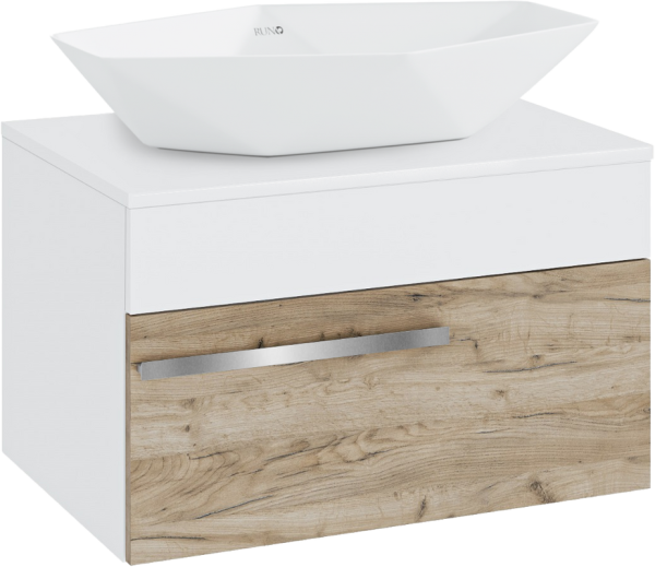 Тумба с раковиной Runo Вудлайн 65 подвесная, крафтовый дуб, раковина Poligono 65