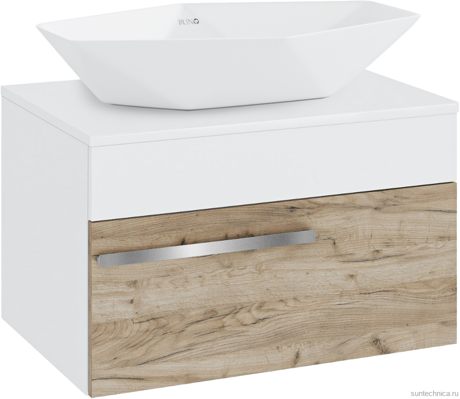 Тумба с раковиной Runo Вудлайн 65 подвесная, крафтовый дуб, раковина Poligono 65