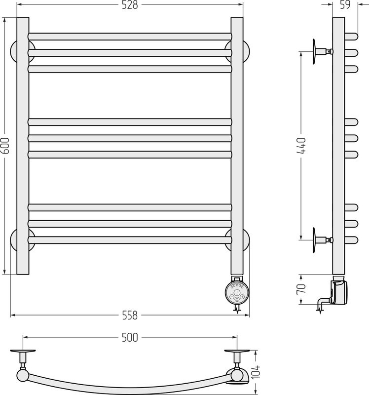 Полотенцесушитель электрический Стилье Формат 10 00510-6050 65x55 см, подключение справа, без покрытия, лесенка