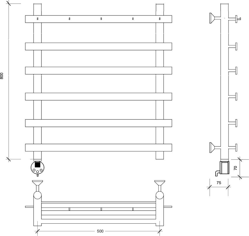Полотенцесушитель электрический Secado Понтида 1 K, L 80x60 см, подключение слева, графит, лесенка