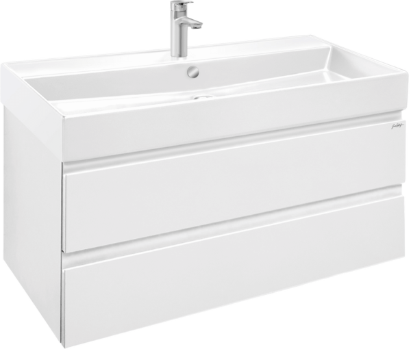 Тумба с раковиной Jacob Delafon Madeleine 100 белая матовая, раковина белая глянцевая