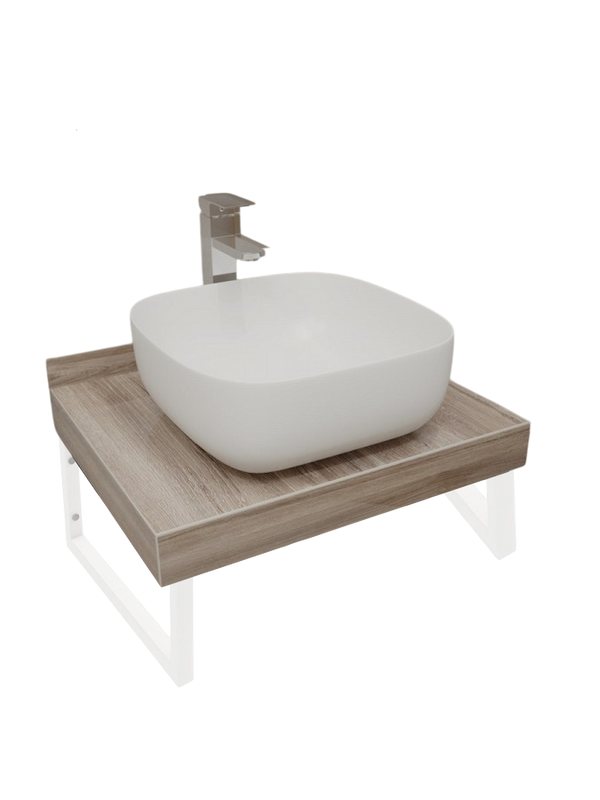 Столешница с раковиной Teymi Helmi 60 дуб кашмир, раковина Solli 41,  с белыми кронштейнами