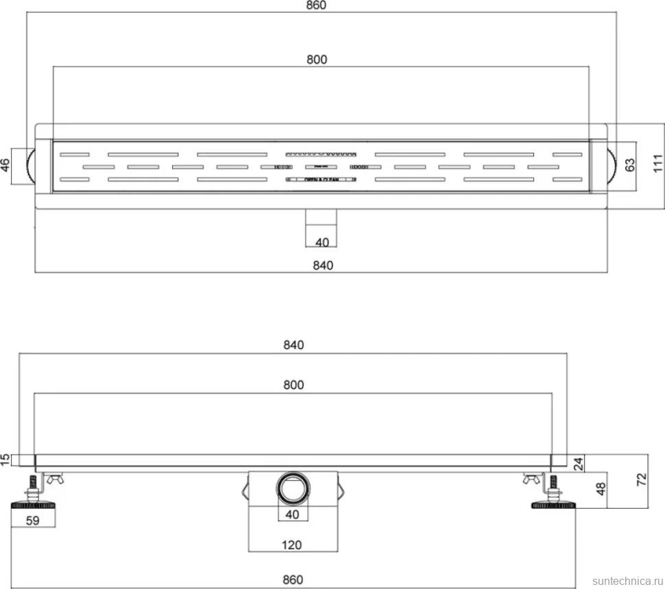 Душевой трап (лоток) Esbano Meta Tile 80 cм, матовый черный