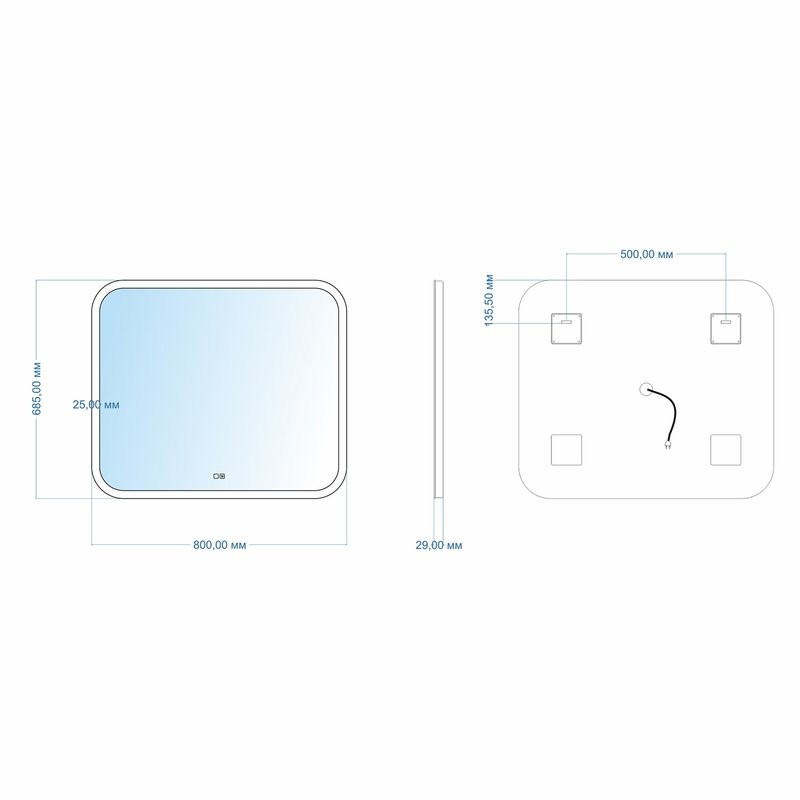 Зеркало MIXLINE "Стив-2" 800*685 (ШВ) сенсорный выключатель, светодиодная подсветка + подогрев