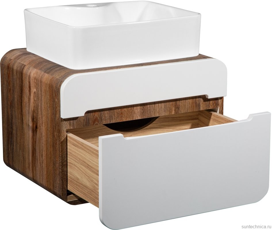Тумба с раковиной Runo Ницца 60 темное дерево, белая, раковина Lavello 50