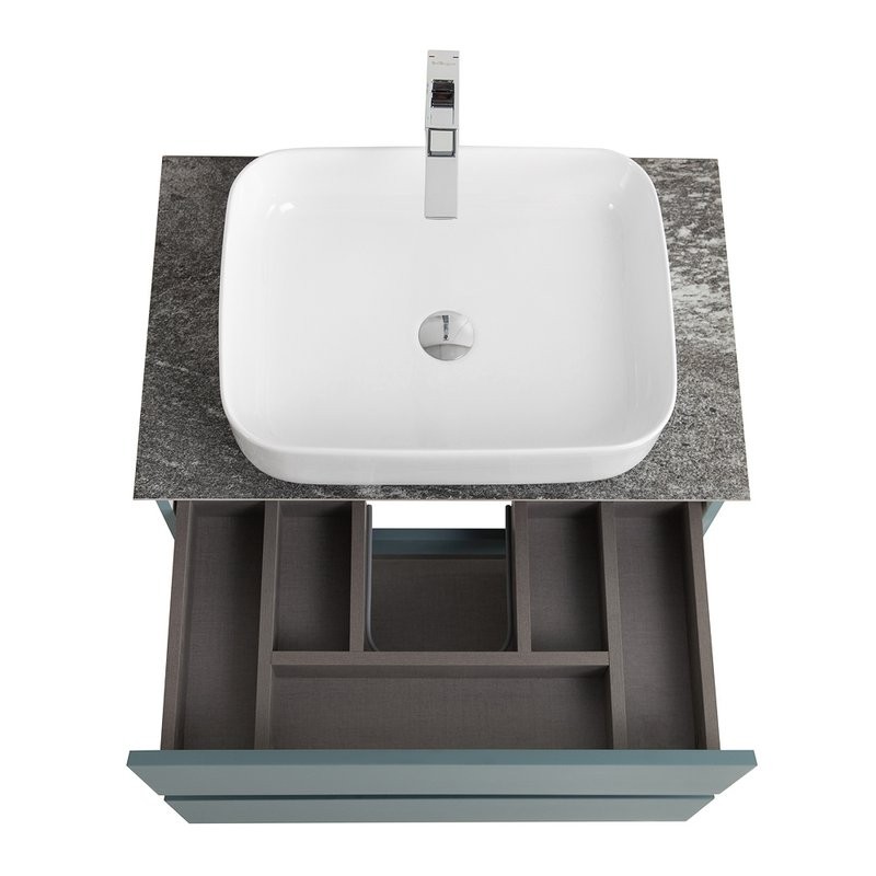 Тумба под раковину со столешницей BelBagno Kraft 70 подвесная, матовая голубая, столешница kep-70-grn